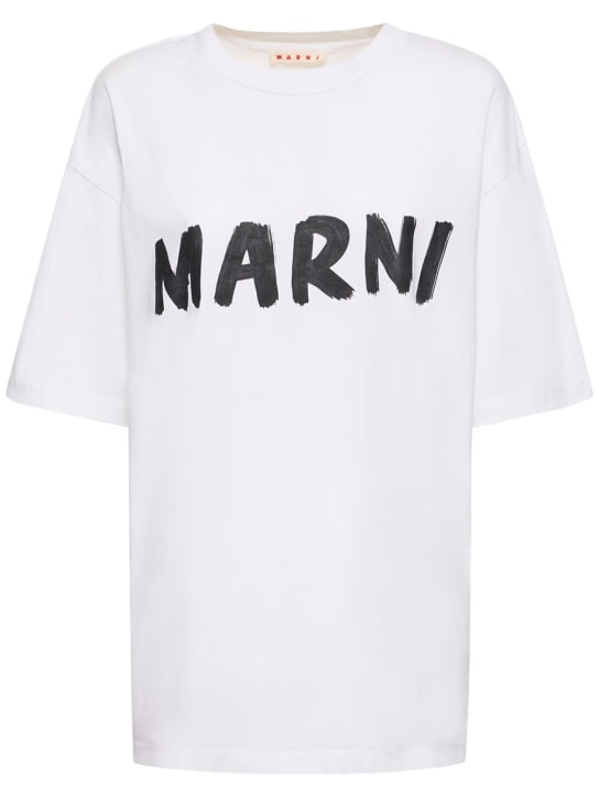 Marni: T-shirt en jersey de coton imprimé logo - Blanc - women_0 | Luisa Via Roma