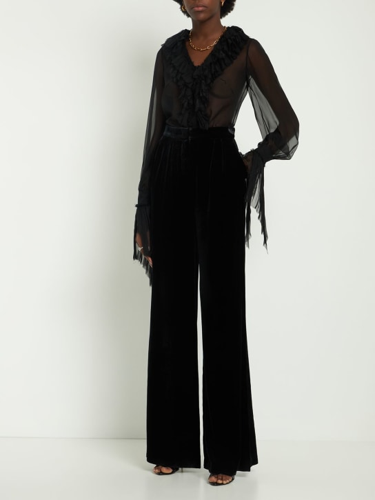Alberta Ferretti: Ruffled silk chiffon shirt - Black - women_1 | Luisa Via Roma