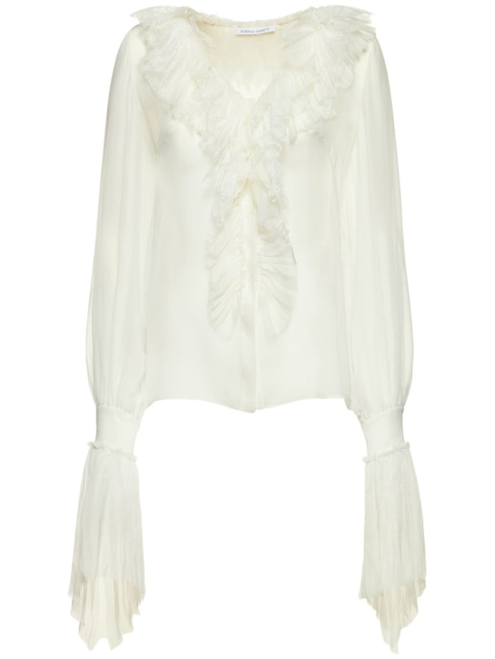 Alberta Ferretti: Ruffled silk chiffon shirt - Beyaz - women_0 | Luisa Via Roma