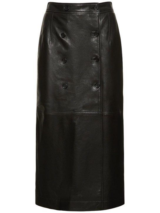 Alberta Ferretti: Leather midi skirt - Black - women_0 | Luisa Via Roma