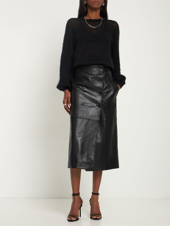 Alberta Ferretti: Leather midi skirt - Black - women_1 | Luisa Via Roma