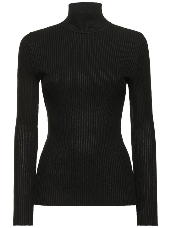 Alberta Ferretti: Viscose blend knit turtleneck sweater - Siyah - women_0 | Luisa Via Roma