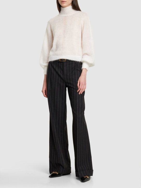 Alberta Ferretti: Knit mohair blend turtleneck sweater - Beyaz - women_1 | Luisa Via Roma