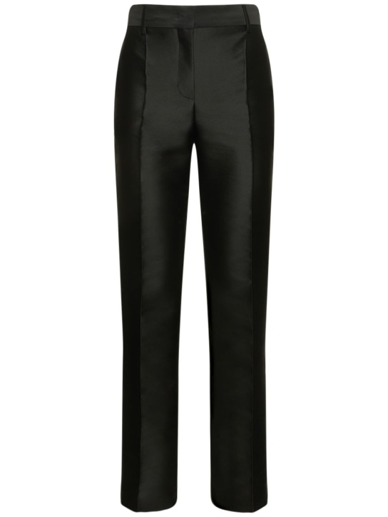 Alberta Ferretti: Mikado silk high rise straight pants - Black - women_0 | Luisa Via Roma