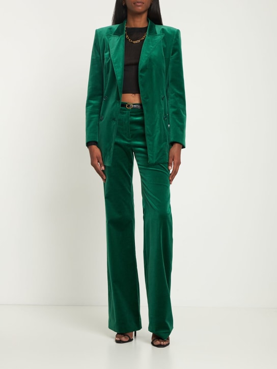 Alberta Ferretti: 棉质天鹅绒双排扣西服夹克 - 绿色 - women_1 | Luisa Via Roma