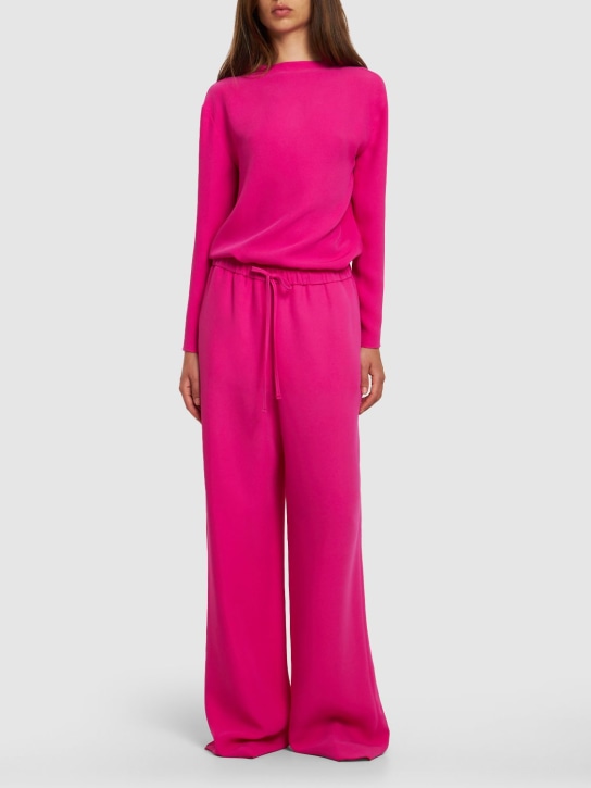 Valentino: Pantalon ample en cady taille haute - Pink - women_1 | Luisa Via Roma