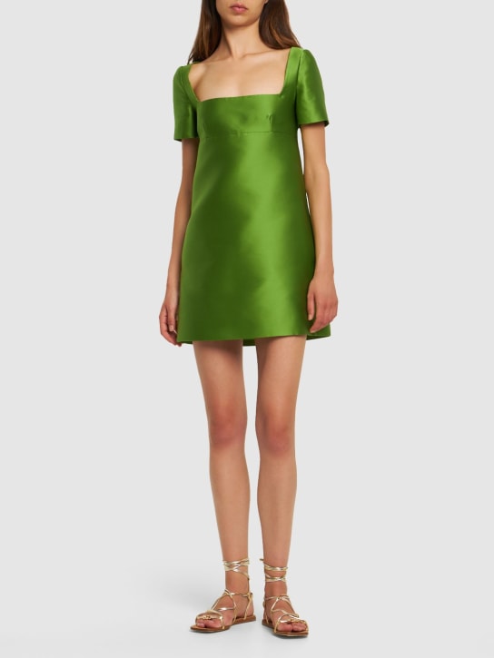 Valentino: Robe courte en duchesse à col carré - Vert - women_1 | Luisa Via Roma