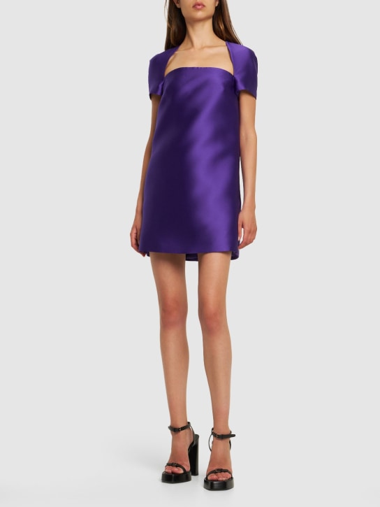 Valentino: Square neck duchesse mini dress - Purple - women_1 | Luisa Via Roma