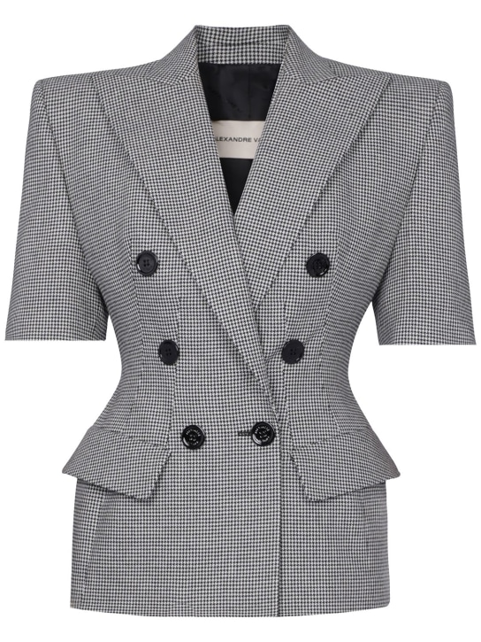 Alexandre Vauthier: Wool blend check short sleeved jacket - Black/White - women_0 | Luisa Via Roma