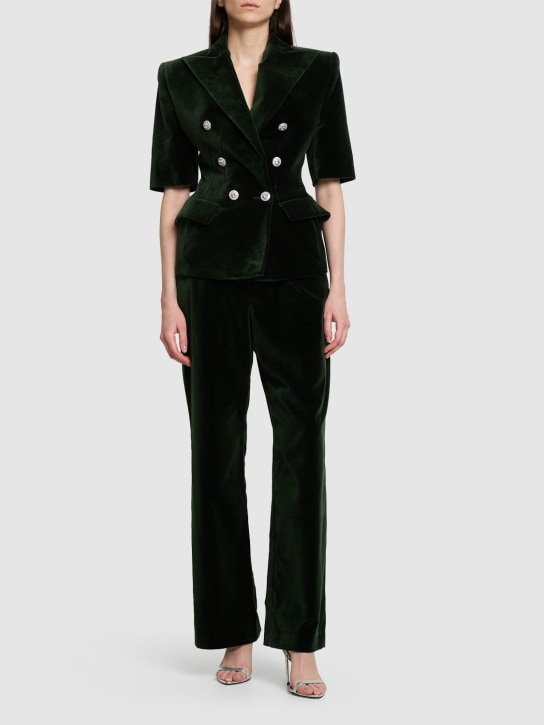Alexandre Vauthier: 棉质天鹅绒短袖夹克 - 深绿色 - women_1 | Luisa Via Roma