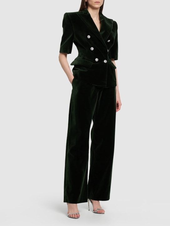 Alexandre Vauthier: Straight cotton velvet pants - Koyu Yeşil - women_1 | Luisa Via Roma