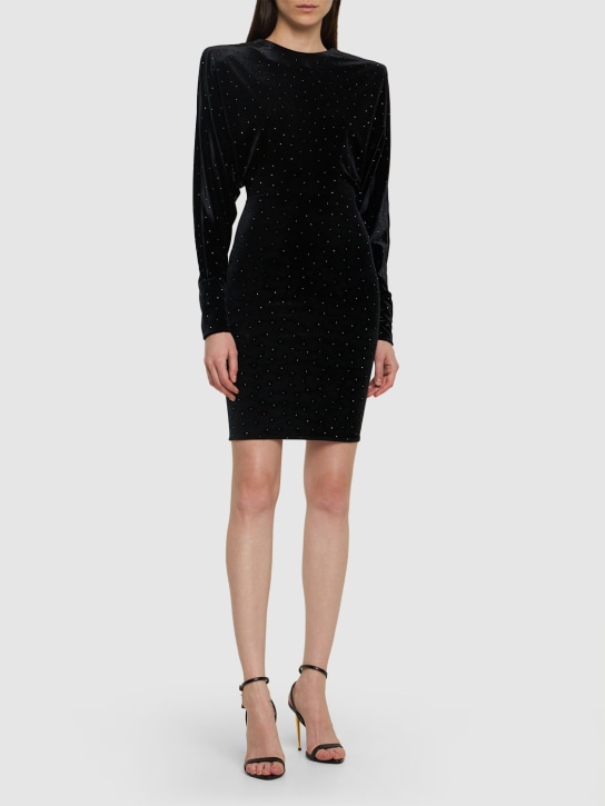 Alexandre Vauthier: Glittered velvet mini dress - Black - women_1 | Luisa Via Roma
