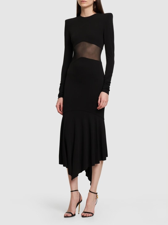 Viscose jersey and tulle midi dress - Thumbnail 2