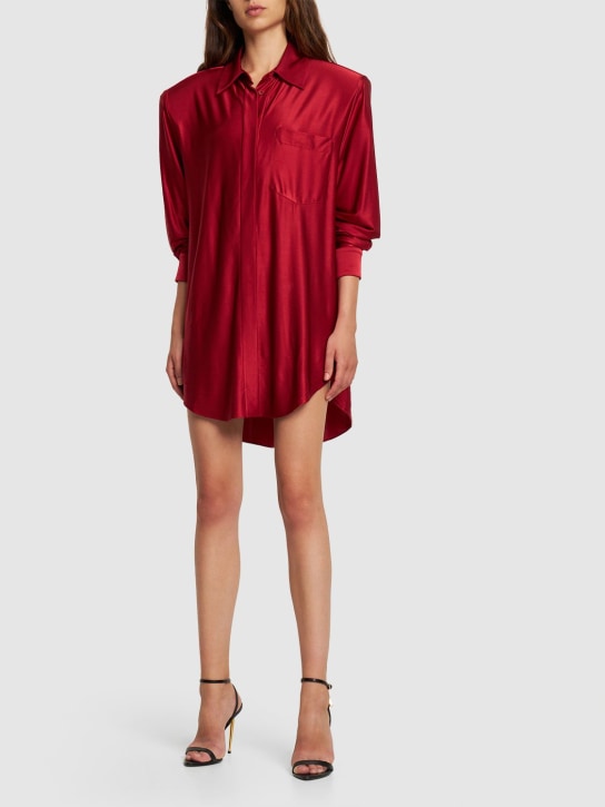 Alexandre Vauthier: Robe chemise courte en jersey brillant - Rouge Foncé - women_1 | Luisa Via Roma