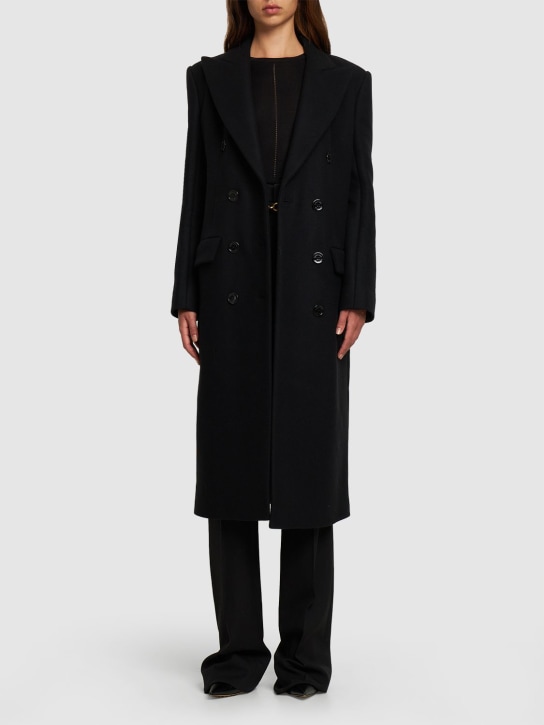Alexandre Vauthier: 双排扣羊毛混纺长款大衣 - 黑色 - women_1 | Luisa Via Roma