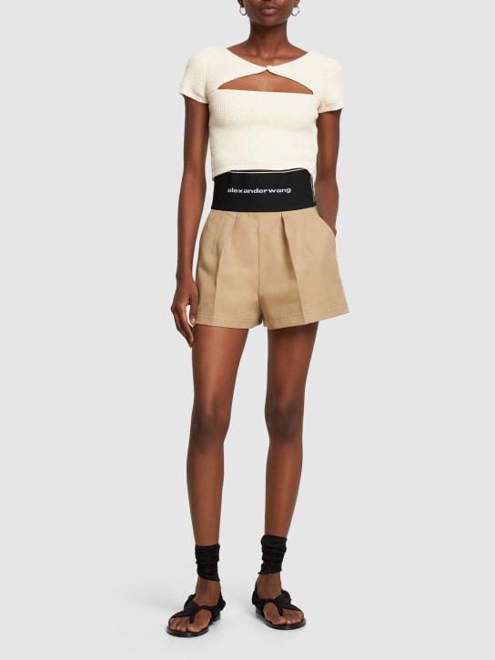 Alexander Wang: Tailored cotton & nylon shorts - Beige - women_1 | Luisa Via Roma