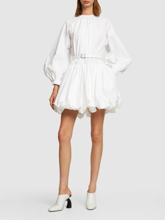 Jil Sander: Pleated cotton poplin mini dress w/belt - Beyaz - women_1 | Luisa Via Roma