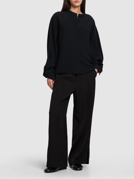 Jil Sander: Pantalon relaxed taille haute en sergé de viscose - Noir - women_1 | Luisa Via Roma
