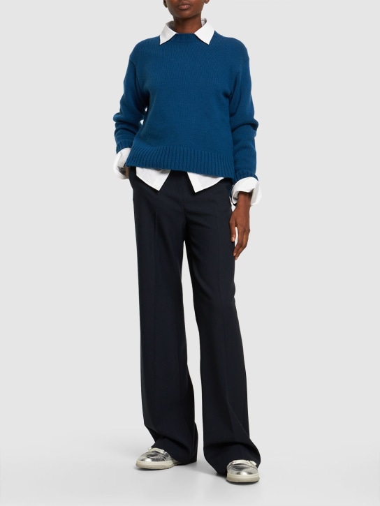 Jil Sander: Cashmere blend knit crewneck sweater - Dark Blue - women_1 | Luisa Via Roma