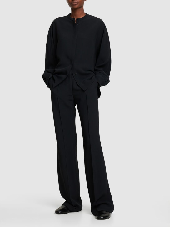 Jil Sander: 双粘胶纤维绉纱低腰裤 - 黑色 - women_1 | Luisa Via Roma