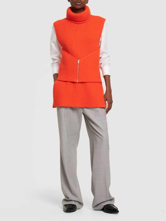 Jil Sander: Gilet en maille de laine avec détail zippé - Orange - women_1 | Luisa Via Roma