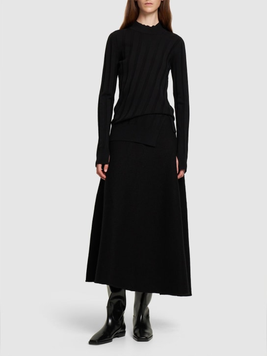 Jil Sander: ボイルドウールスカート - ブラック - women_1 | Luisa Via Roma
