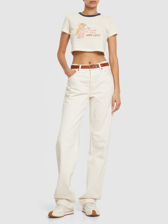RE/DONE: T-shirt cropped Love Life in cotone con stampa - Bianco/Multi - women_1 | Luisa Via Roma