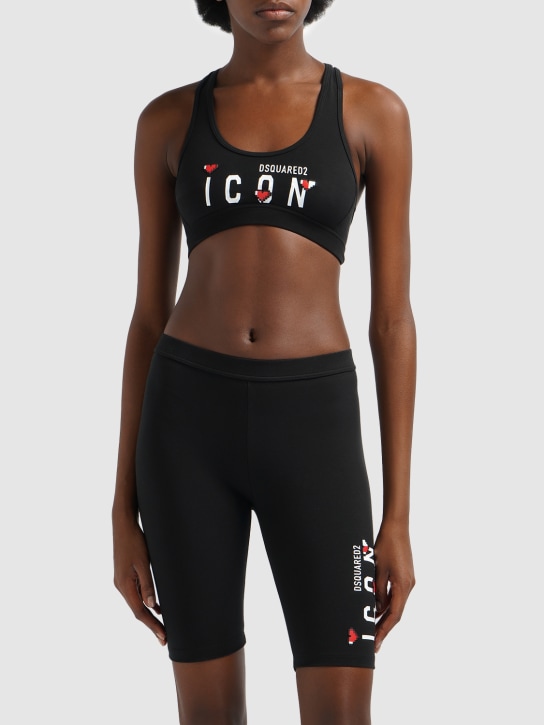 Dsquared2: Icon heart print cotton jersey bra top - Black - women_1 | Luisa Via Roma