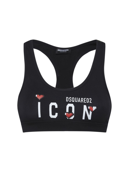 Dsquared2: Icon心形印花棉质平纹针织文胸式上衣 - 黑色 - women_0 | Luisa Via Roma
