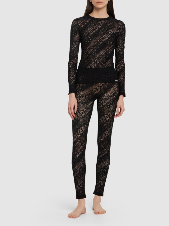 Dsquared2: Logo sheer lace long sleeve top - Black - women_1 | Luisa Via Roma