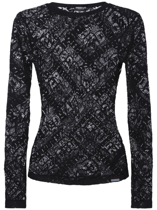Dsquared2: Logo sheer lace long sleeve top - Black - women_0 | Luisa Via Roma