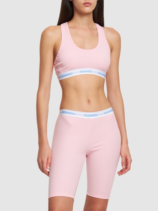 Dsquared2: Logo cotton jersey cycling shorts - Pink - women_1 | Luisa Via Roma