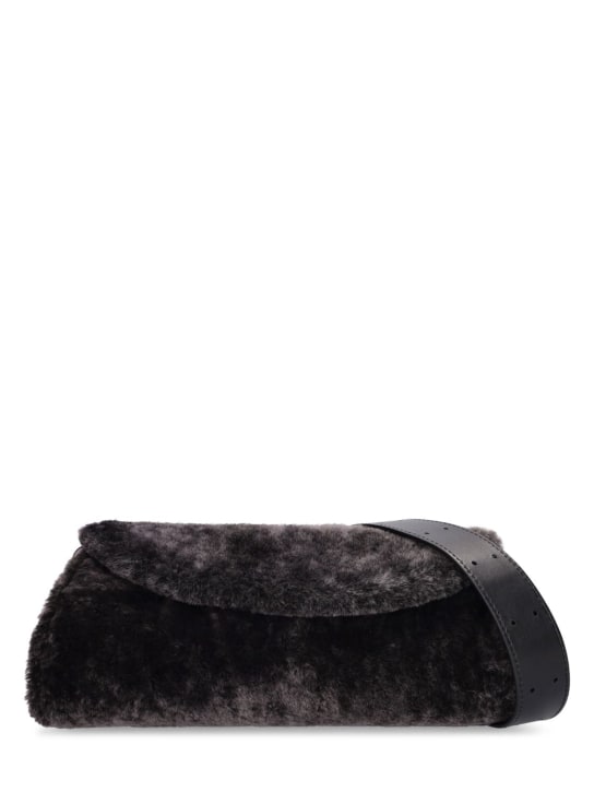 Jil Sander: Small Cannolo shearling shoulder bag - Siyah - women_0 | Luisa Via Roma
