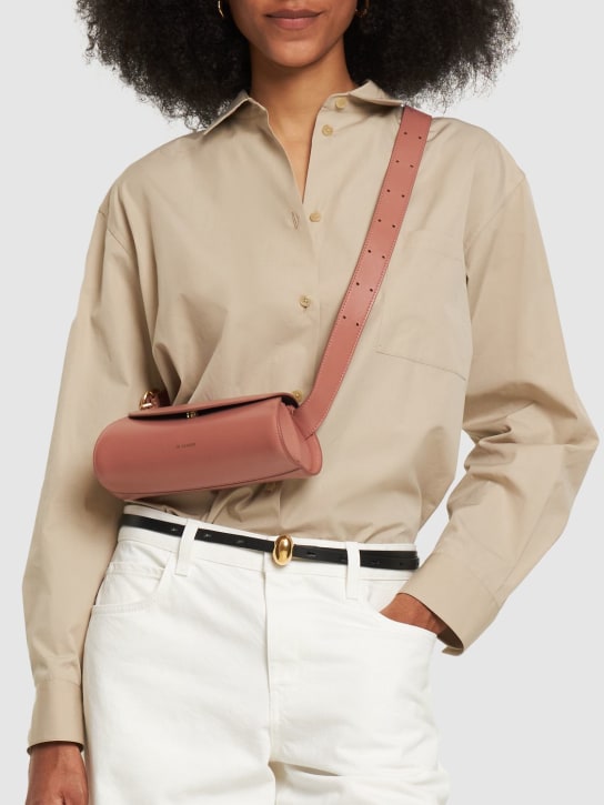 Jil Sander: Mini Cannolo leather shoulder bag - Cherrywood - women_1 | Luisa Via Roma