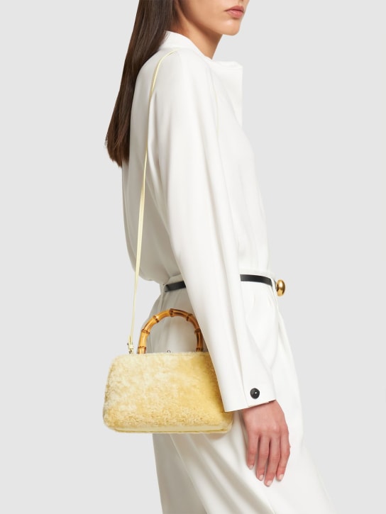 Jil Sander: Mini Goji shearling top handle bag - Lemon - women_1 | Luisa Via Roma