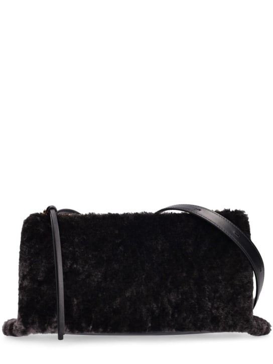 Jil Sander: Small Empire shearling shoulder bag - Siyah - women_0 | Luisa Via Roma