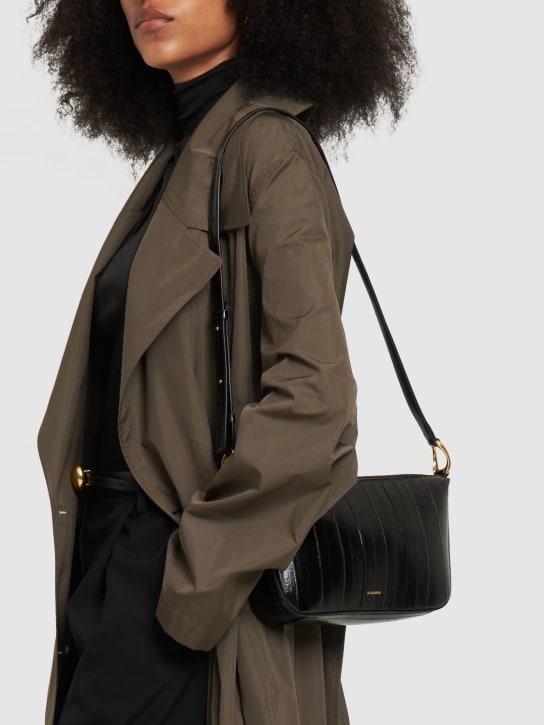 Jil Sander: Medium fold inshore hagfish shoulder bag - Black - women_1 | Luisa Via Roma