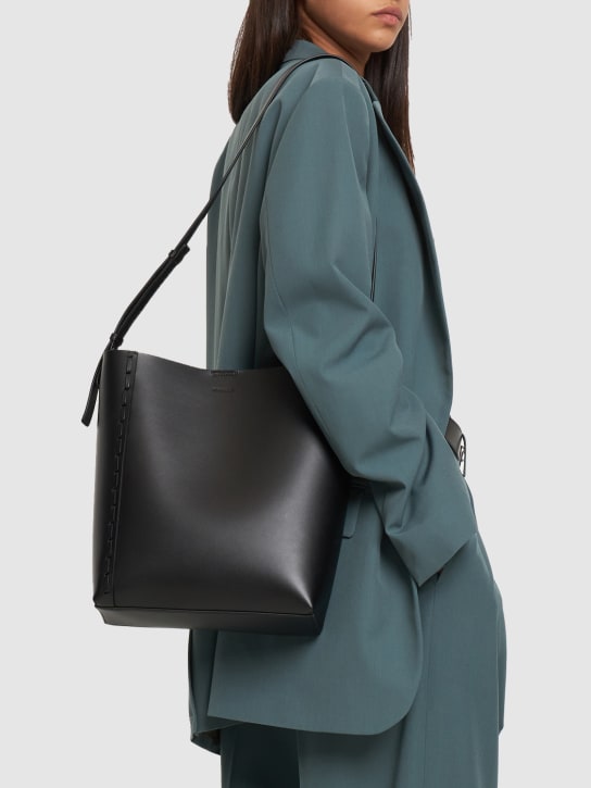 Jil Sander: Medium stitching leather tote bag - Black - women_1 | Luisa Via Roma