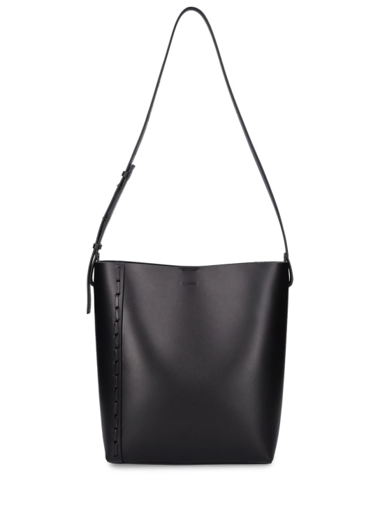 Jil Sander: Medium stitching leather tote bag - Black - women_0 | Luisa Via Roma