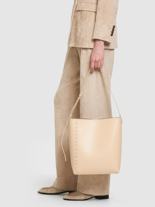 Jil Sander: Medium stitching leather tote bag - Bone - women_1 | Luisa Via Roma