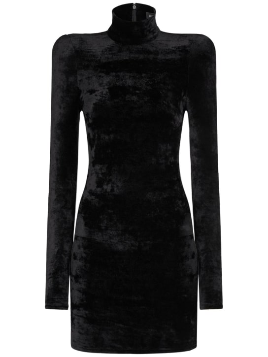 Balenciaga: Vestido de terciopelo con cuello alto - Negro - women_0 | Luisa Via Roma