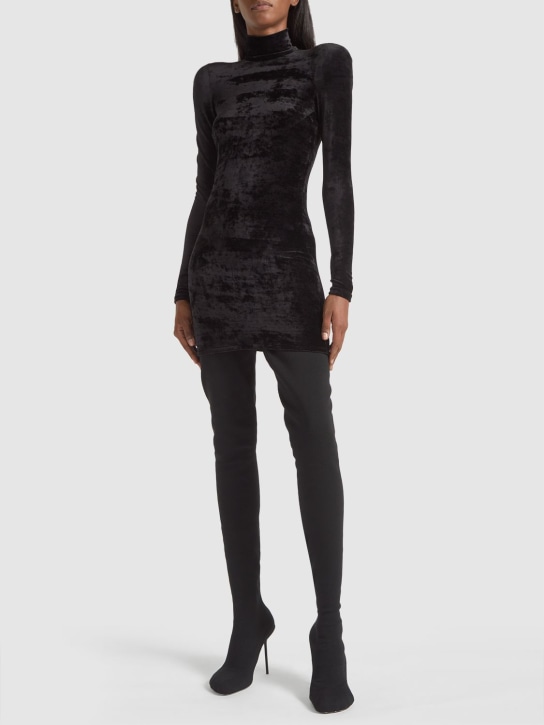 Balenciaga: Vestido de terciopelo con cuello alto - Negro - women_1 | Luisa Via Roma