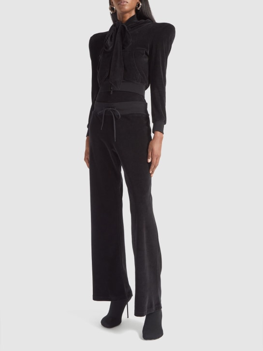 Balenciaga: Low rise cotton velvet jersey pants - Siyah - women_1 | Luisa Via Roma