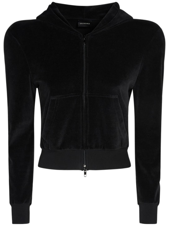 Balenciaga: Sweat-shirt zippé en coton à capuche - Noir - women_0 | Luisa Via Roma