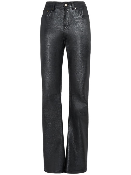 Balenciaga: Pantalon bootcut en cuir semi-brillant - Noir - women_0 | Luisa Via Roma