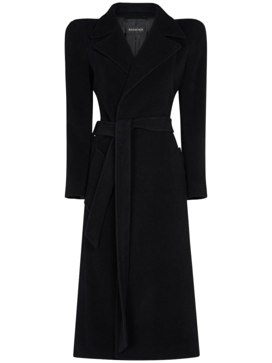 Balenciaga: 羊绒混纺长款大衣 - 黑色 - women_0 | Luisa Via Roma
