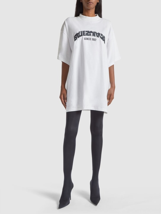 Balenciaga: T-shirt oversize en jersey de coton à logo - Blanc - women_1 | Luisa Via Roma