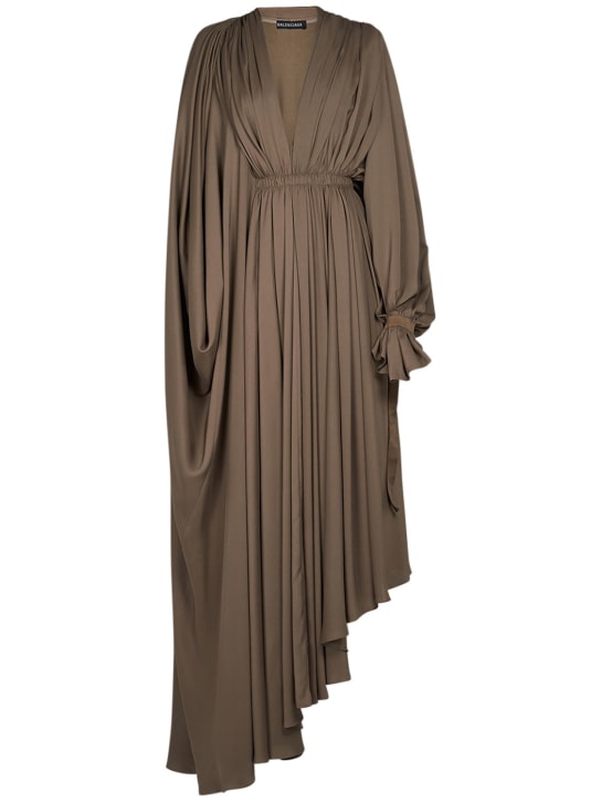 Balenciaga: 轻薄科技织物绉纱V领连衣裙 - 浅灰褐色 - women_0 | Luisa Via Roma