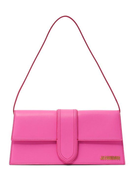 Jacquemus: Le Bambino Long smooth leather bag - Neon Pink - women_0 | Luisa Via Roma