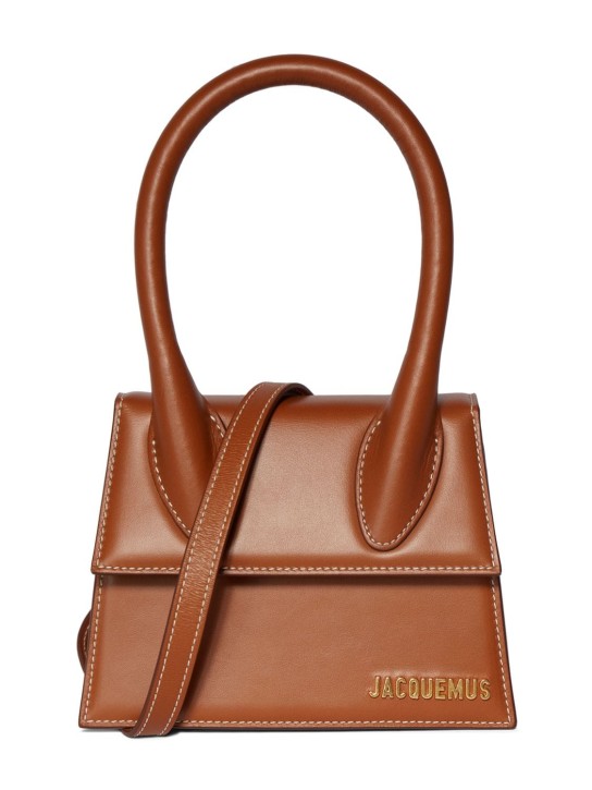 Jacquemus: Le Chiquito Moyen leather top handle bag - Açık Kahverengi - women_0 | Luisa Via Roma